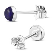 Lapis Lazuli Round Sterling Silver Stud Earrings, e440st